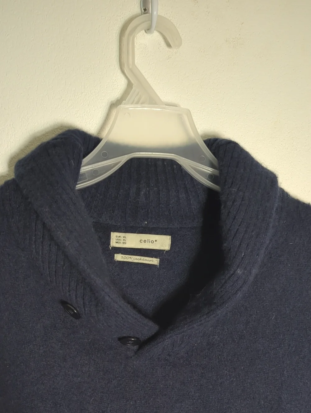 Celio Mens 100% Cashmere Sweater Shawl Neck Quiet Luxury Rogers Cosby Navy XL